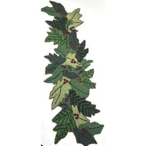 Beaded Holly Christmas Table Runner Seed Beads Floral 36" x 12" Food Network